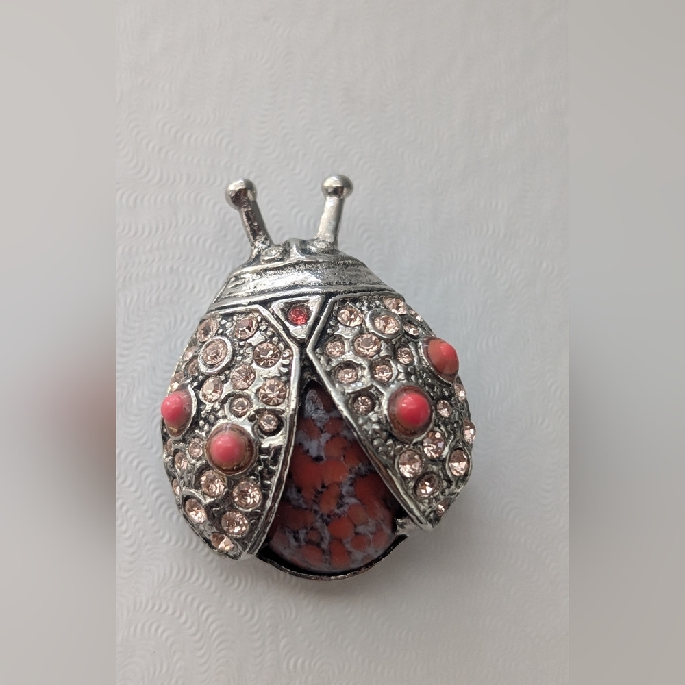 Danny Pollak Vintage Silver and Orange Enamel  Ladybug Brooch